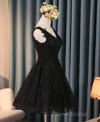 Black V Neck Lace Short Formal Prom Dresses, Homecoming Dresses, Homecoming Dresses