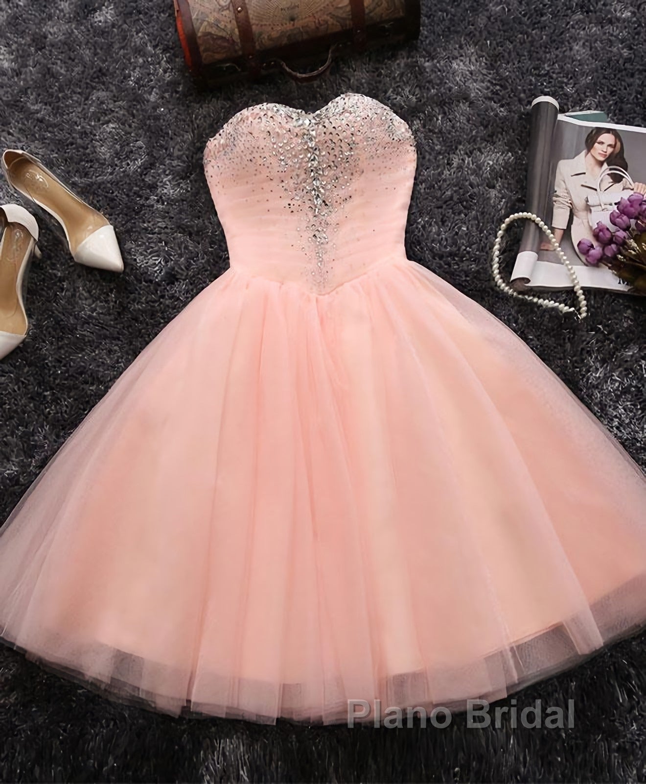 Pink A Line Sweetheart Neck Short Formal Prom Dress, Homecoming Dresses Secondary image