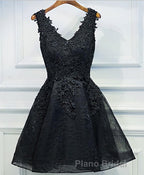 Black V Neck Lace Short Formal Prom Dresses, Homecoming Dresses, Homecoming Dresses