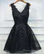 Black V Neck Lace Short Formal Prom Dresses, Homecoming Dresses, Homecoming Dresses