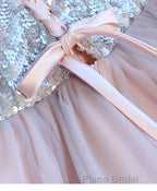 Cute Pink V Neck Tulle Seqsuins Short Formal Prom Dresses, Cocktail Dresses