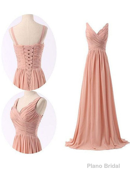 Simple Ruched Blush Pink Long Chiffon Bridesmaid Dress Main image