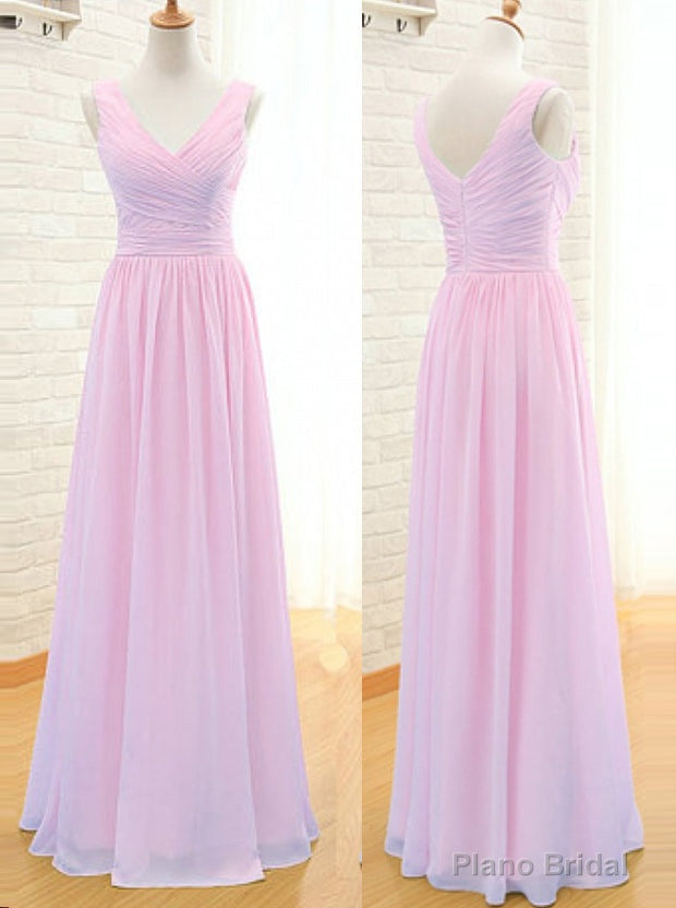 Simple A-Line V Neck Floor Length Pink Chiffon Bridesmaid Dress Main image