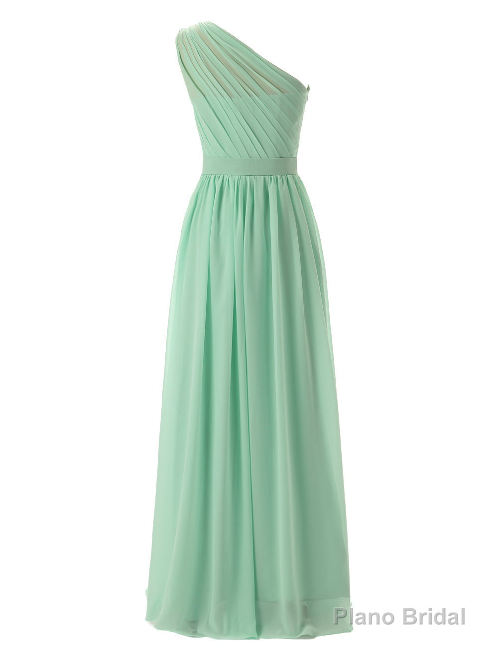 Simple A-Line Chiffon Ruched Mint Green Long Bridesmaid Dress