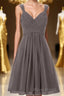 Simple A-line V Neck Short Chiffon Grey Bridesmaid Dresses