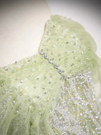 Sage A-Line Off The Shoulder Glittering Tulle Sequins Long Formal Prom Dresses Sweet 16 Dresses