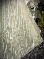 Sage A-Line Off The Shoulder Glittering Tulle Sequins Long Formal Prom Dresses Sweet 16 Dresses