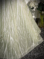Sage A-Line Off The Shoulder Glittering Tulle Sequins Long Formal Prom Dresses Sweet 16 Dresses