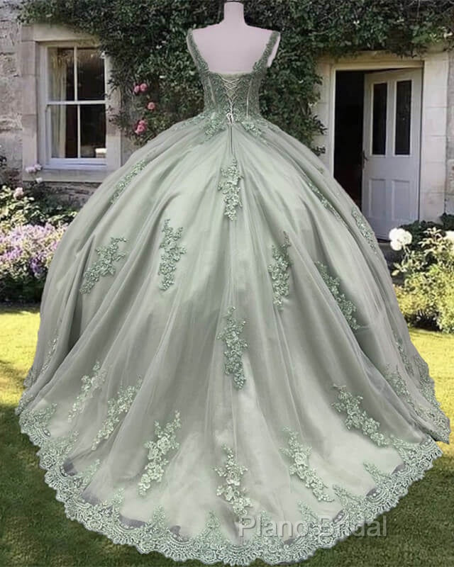 Sage Corset Ball Gown Appliques Tulle Dresses Secondary image