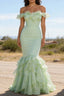 Sage Green Ruffled Long Prom Dress