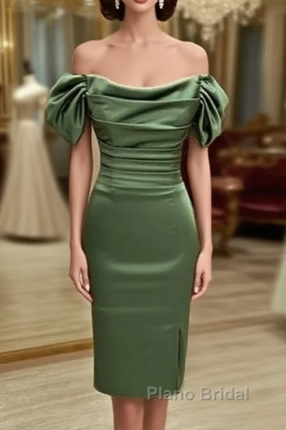 Sage Green Satin Ruched Midid Satin Dresses Main image