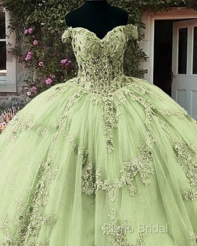 Sage Lace Off Shoulder 15 Ball Gown Dresses Secondary image