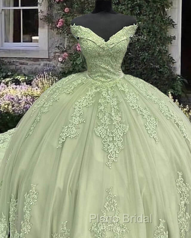 Sage Lace Off Shoulder Quinceanera Dresses