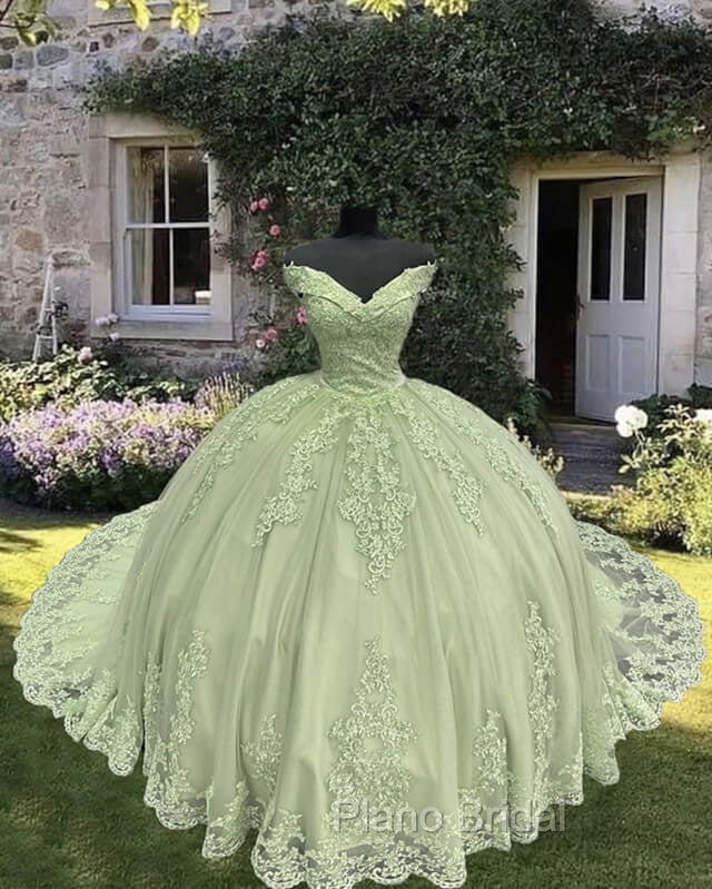 Sage Lace Off Shoulder Quinceanera Dresses