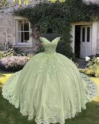 Sage Lace Off Shoulder Quinceanera Dresses