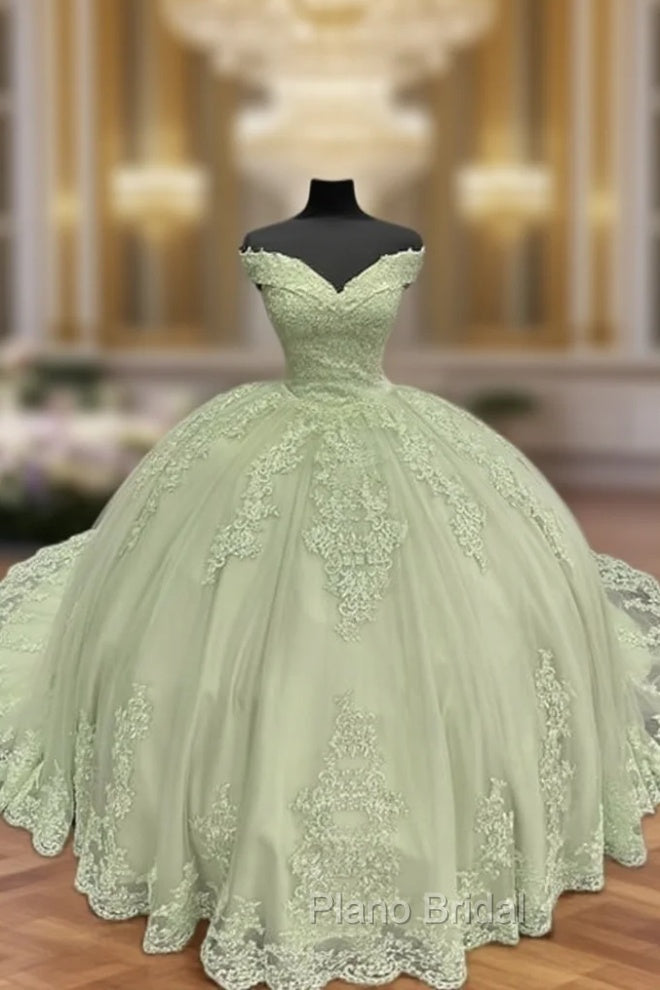 Sage Lace Off Shoulder Quinceanera Dresses