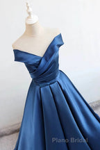 Satin A-line Off-the-Shoulder Evening Dresses,Elegant  Long Formal Prom Dresses,Graduation Dresses