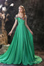 Satin Floral Applique High Split A Line Court Train Prom Dresses