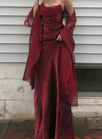 Long Spaghetti Straps Simple Burgundy Formal Prom Dresses Birthday Outfits