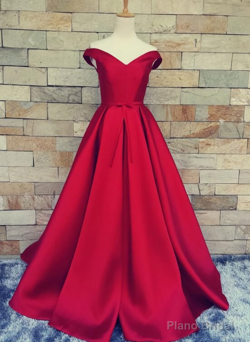 Satin Off the Shoulder Long Party Dress, Junior Prom Dress Secondary image