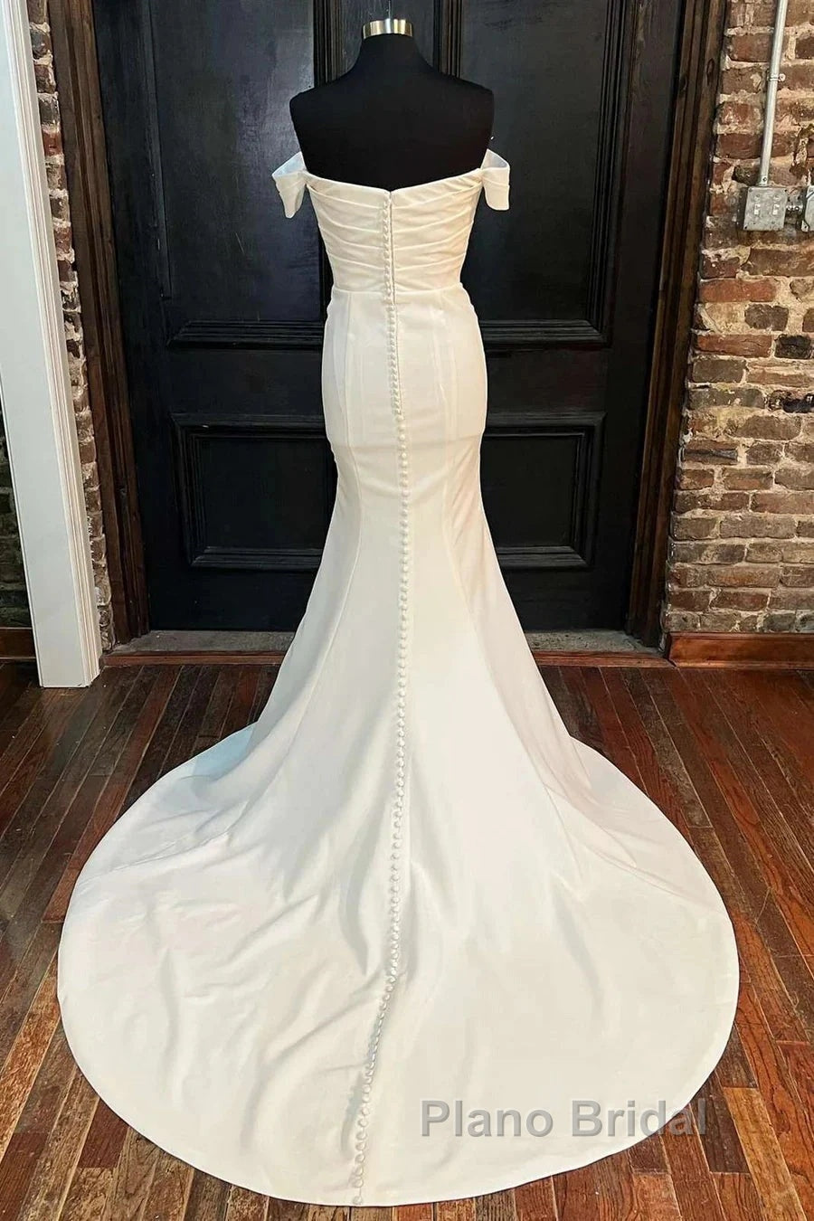 Satin Off-The-Shoulder Mermaid Long Wedding Dresses Secondary image