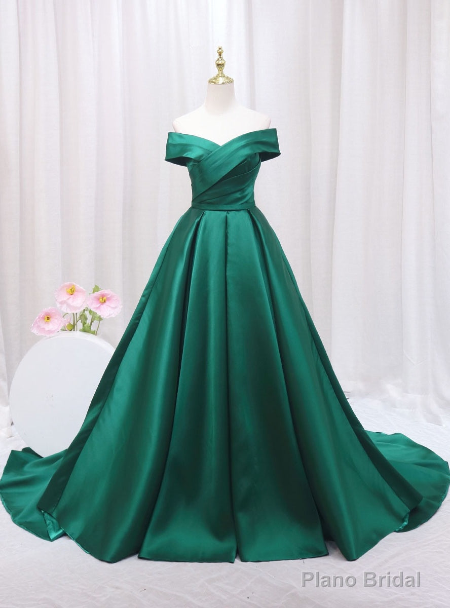 Satin Off the Shoulder Pleats Prom Dress Main image