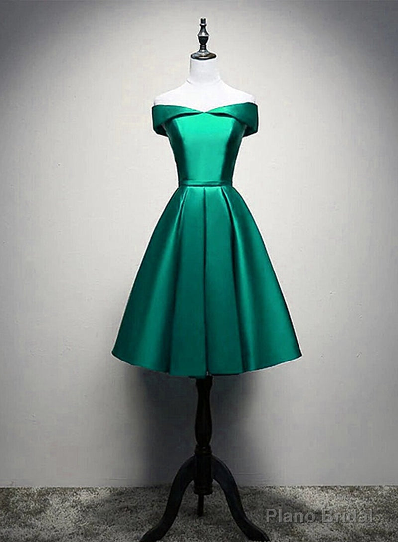 Satin Off-the-Shoulder Short Prom Dresses, Green Homecoming Dresses Secondary image