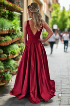 Satin Prom Dresses A-Line/Princess Scoop Neck Sweep Train With Appliqued