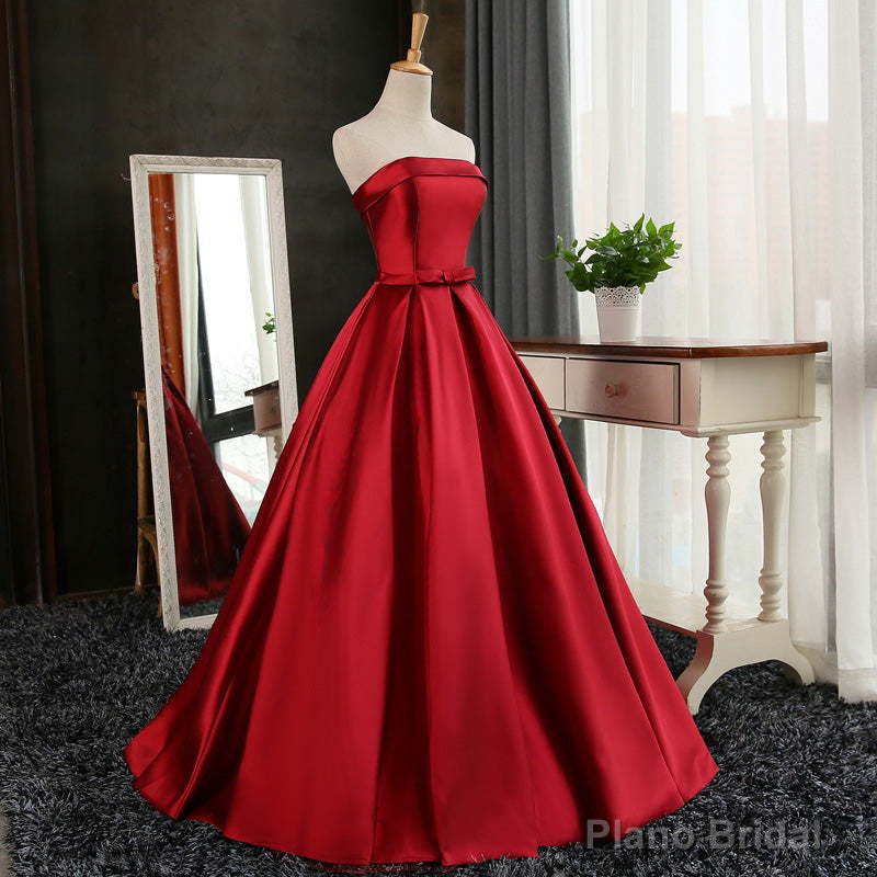 Satin Scoop Floor Length Ball Prom Dress , Dark Red Sweet 16 Gown Secondary image
