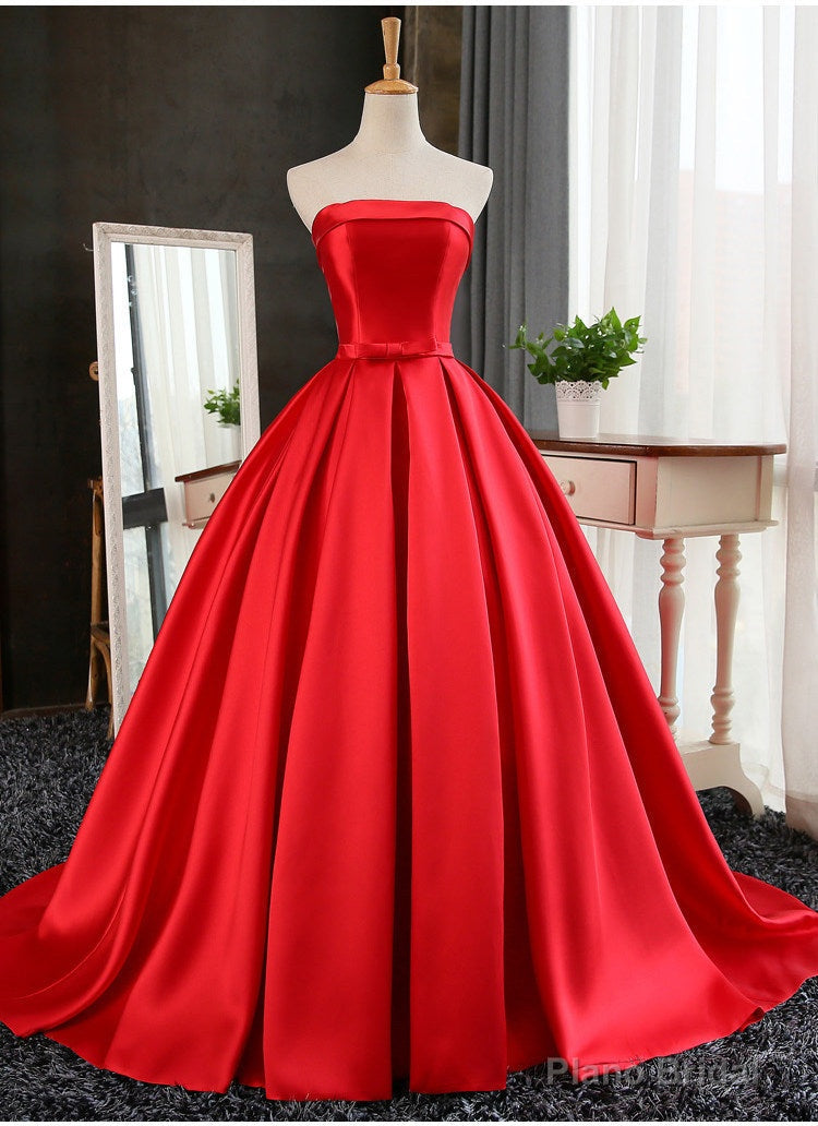 Satin Scoop Floor Length Ball Prom Dress , Dark Red Sweet 16 Gown