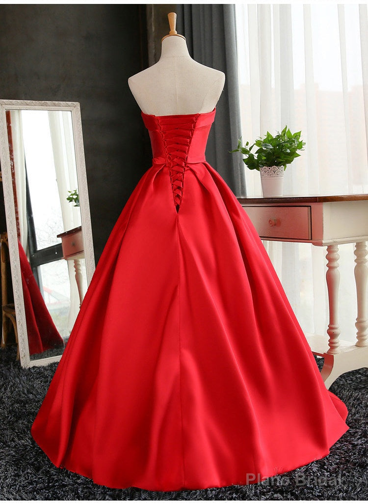 Satin Scoop Floor Length Ball Prom Dress , Dark Red Sweet 16 Gown