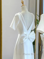 Satin Short Sleeve Short Wedding Dresses