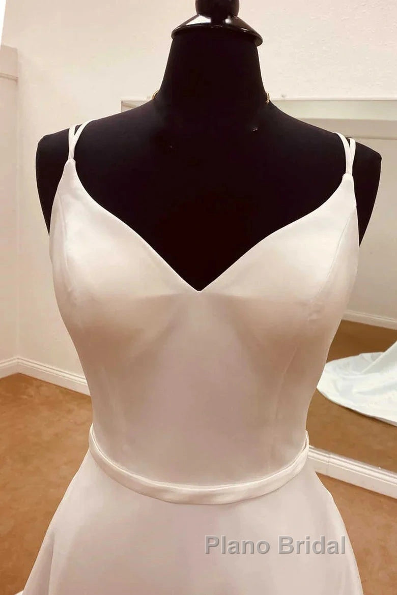 Satin Spaghetti Straps Backless Long Wedding Dresses