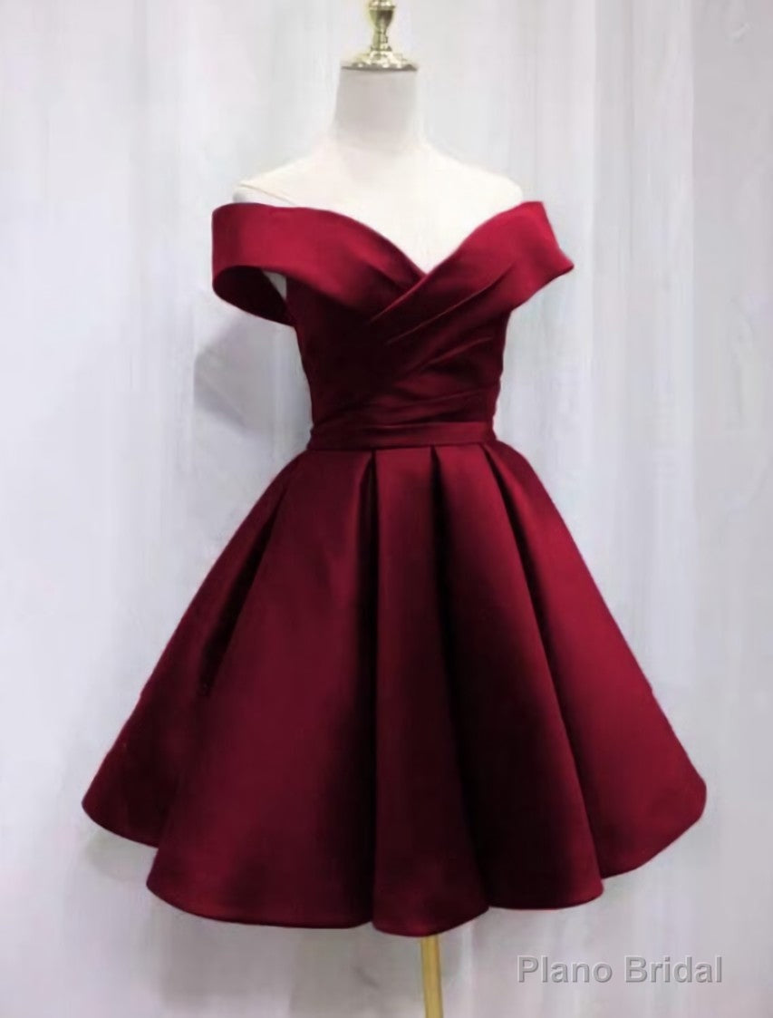 Satin Sweetheart  Bridesmaid Dress, Off Shoulder Short Formal Dress Main image
