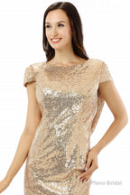 Scoop Backless Floor-length Sparkle Sequins Champagne Prom Dresses