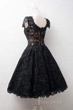 Scoop Knee-Length Cap Sleeves Ball Gown Lace Homecoming Dresses