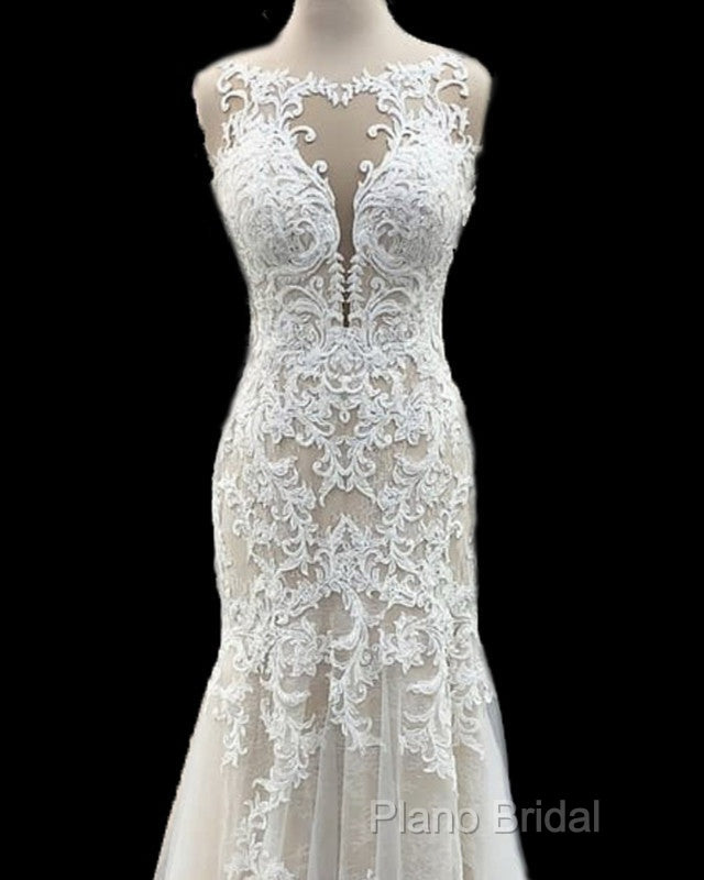 Scoop Neck Mermaid Wedding Dresses Lace Court Train Secondary image