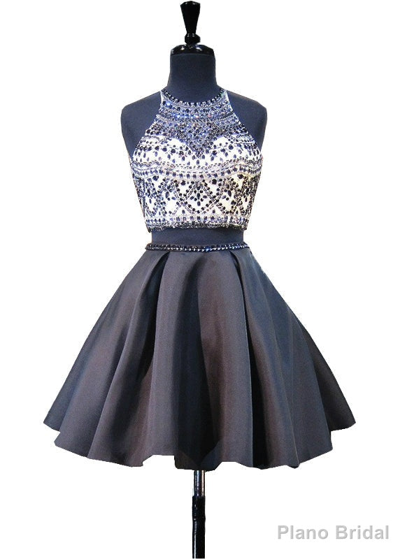 Scoop Neckline Beaded Backless Black Short Homecoming Dress