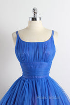 Scoop Neckline Royal Blue Party Dresses, A-Line Spaghetti Strap Short Formal Dresses