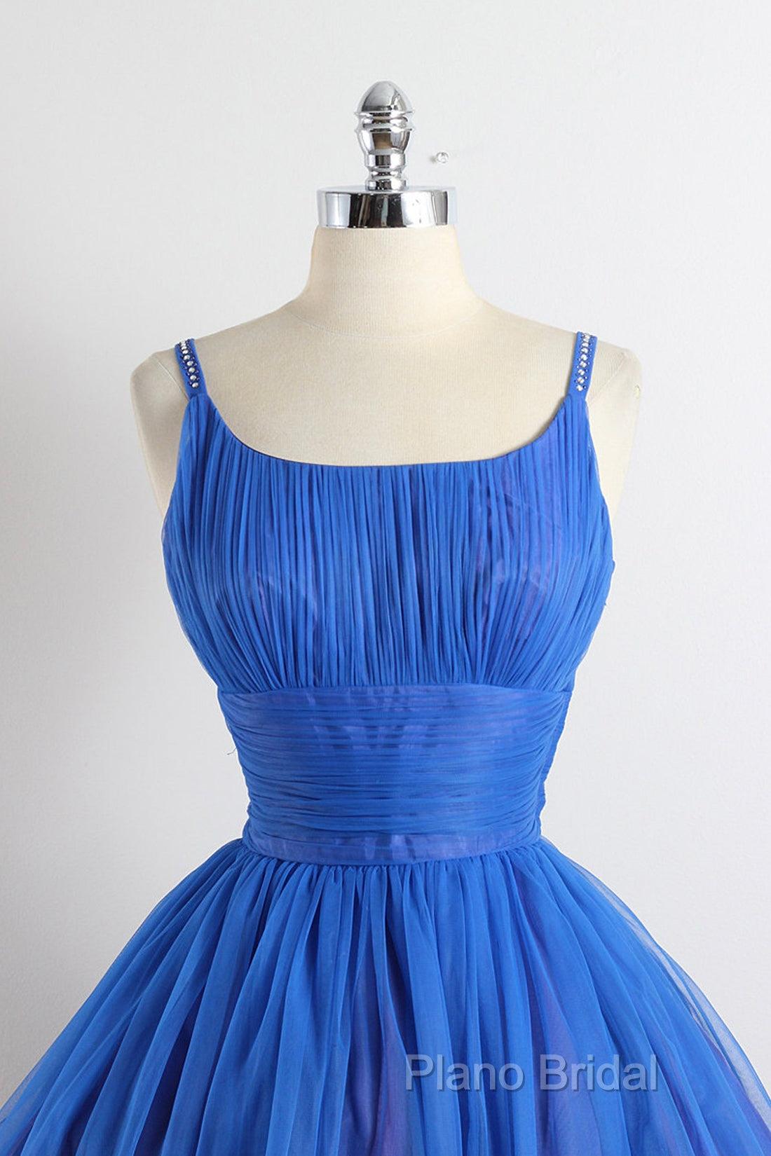 Scoop Neckline Royal Blue Party Dresses, A-Line Spaghetti Strap Short Formal Dresses