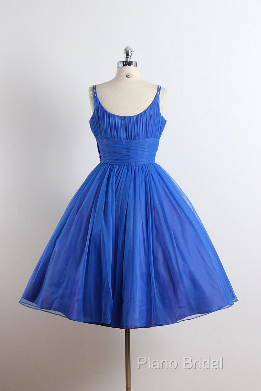 Scoop Neckline Royal Blue Party Dresses, A-Line Spaghetti Strap Short Formal Dresses