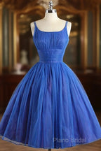 Scoop Neckline Royal Blue Party Dresses, A-Line Spaghetti Strap Short Formal Dresses