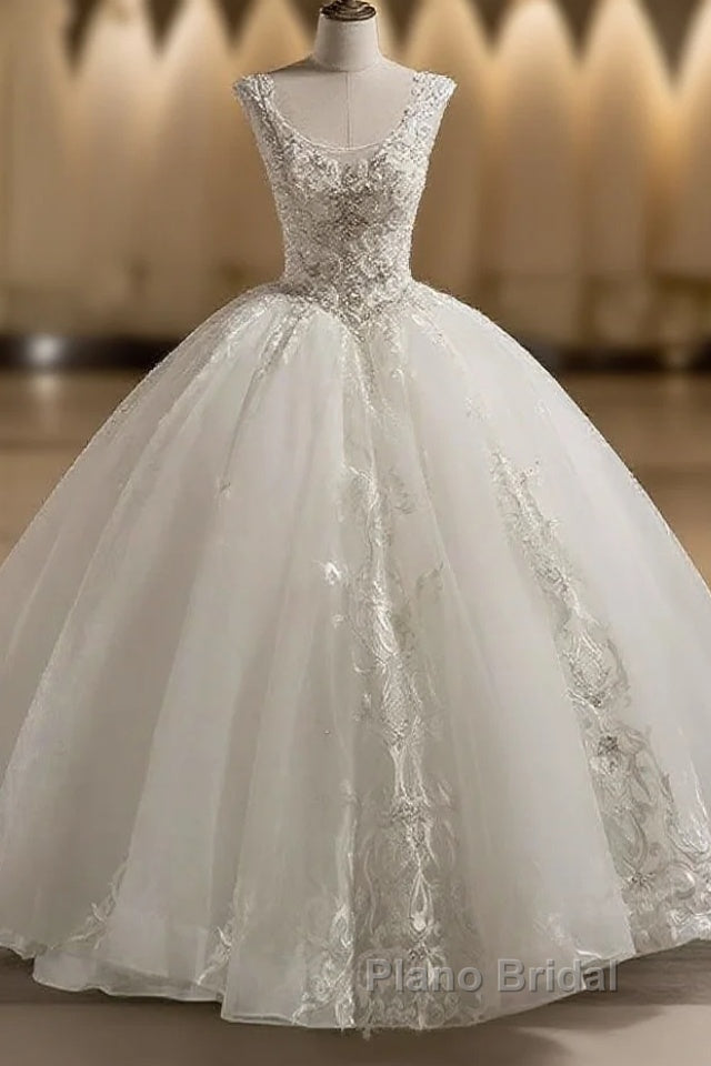 Scoop Sleeveless Tulle Embroidery With Beading Court Train Ball Gown Wedding Dresses Main image