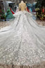Gorgeous Lace Appliques Tulle Long Sleeves Monarch Train Ball Gown Wedding Dresses