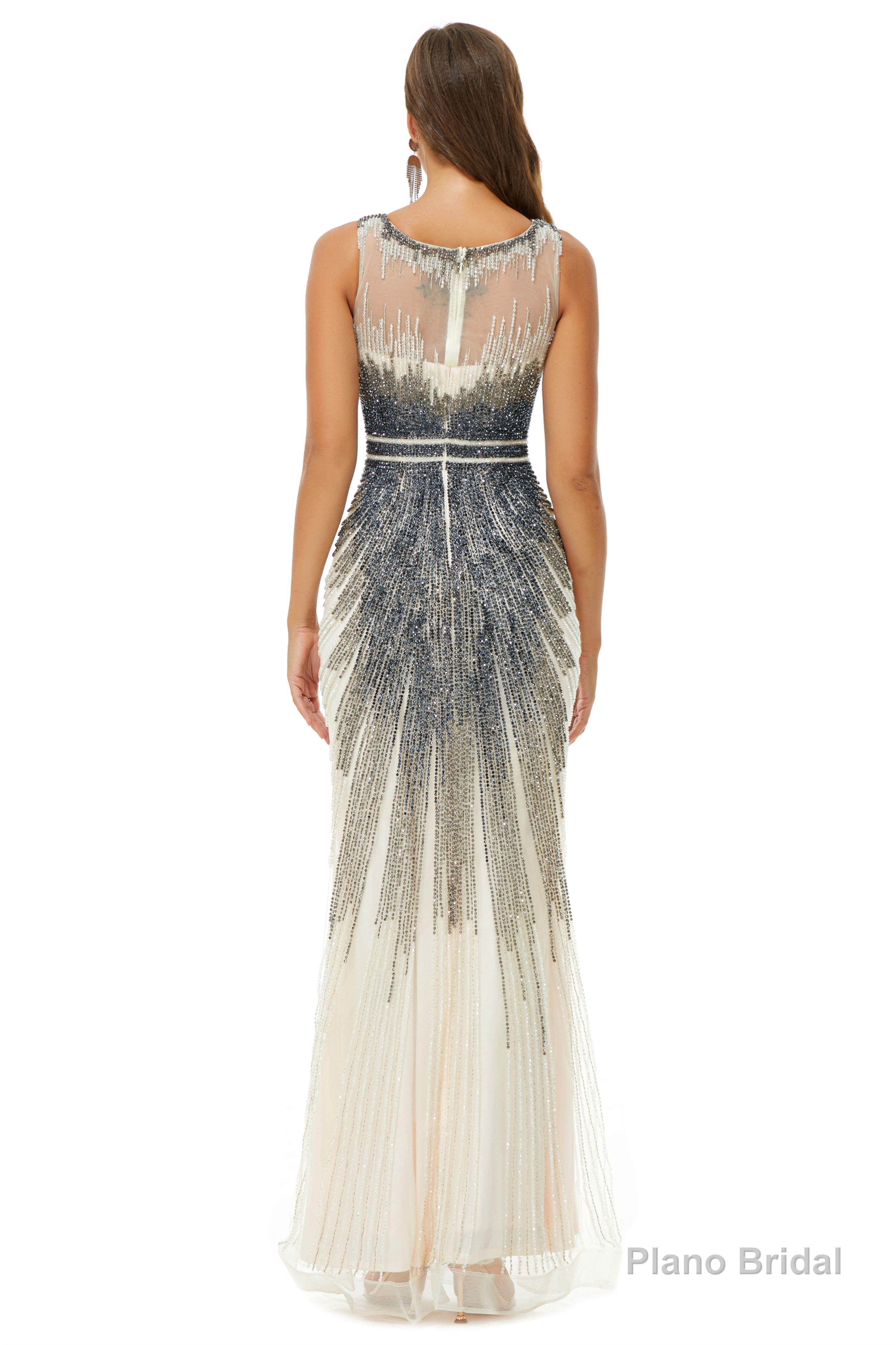 Sequin Bead Sleeveless High Neck Mermaid Prom Dresses