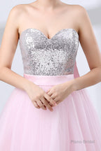 Sequin Lace & Tulle Sweetheart Neckline Short Length A-line Bridesmaid Dresses