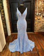 Sequin White Iridescent Formal Dresses Cheap V Neck Sleeveless Formal Prom Dresses Uk