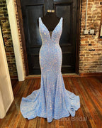 Sequin White Iridescent Formal Dresses Cheap V Neck Sleeveless Formal Prom Dresses Uk