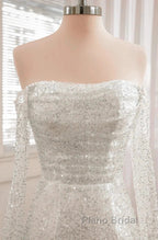 Sequined Backless Wedding Dresses With Long Detachable Sleeves