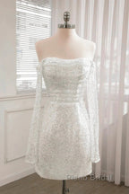 Sequined Backless Wedding Dresses With Long Detachable Sleeves